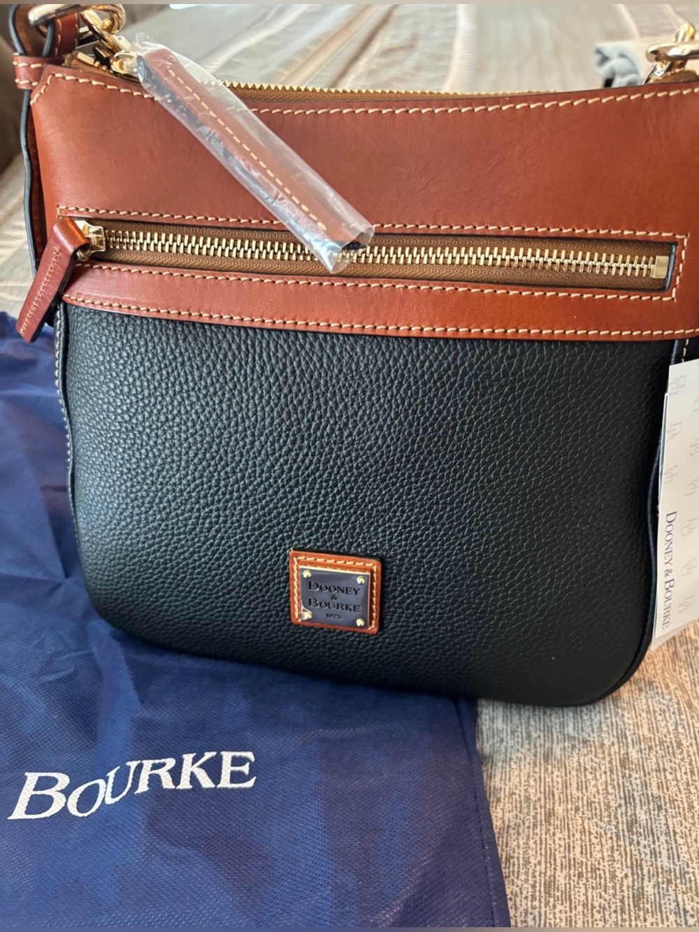Dooney & Bourke Black and Brown Pebbled Leather Crossbody